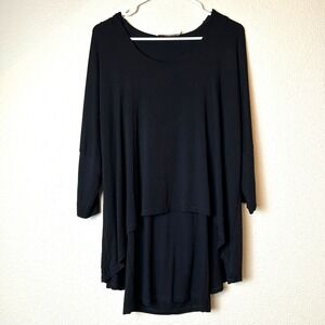 Testimony Los Angeles Womens Black Layered Tunic Top 3/4 Sleeve Lagenlook Boho L